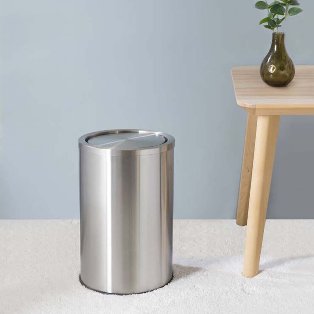 SS22 Falcon 12L Swing Dustbin SORS Matte Finish Silver 25X25.5 HCM SK13092B_002