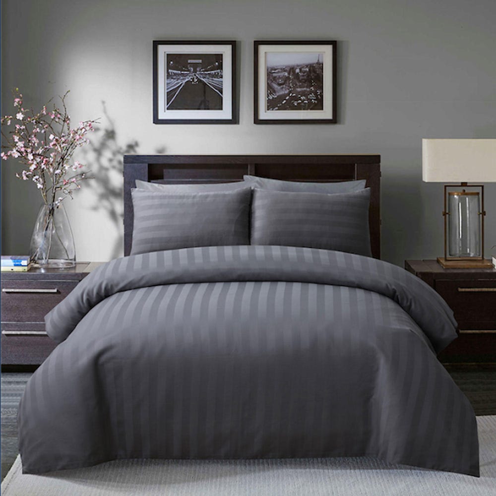 Kl_ Satin Stripe 10Pc King Comforter Set _ Grey