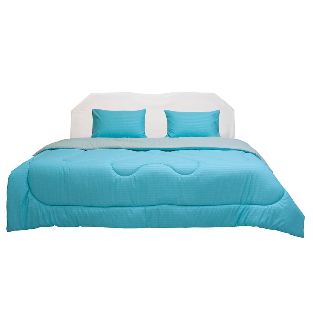 Urbane 3Pc Reversible Comforter Set _ Single _ Aqua OR Stone