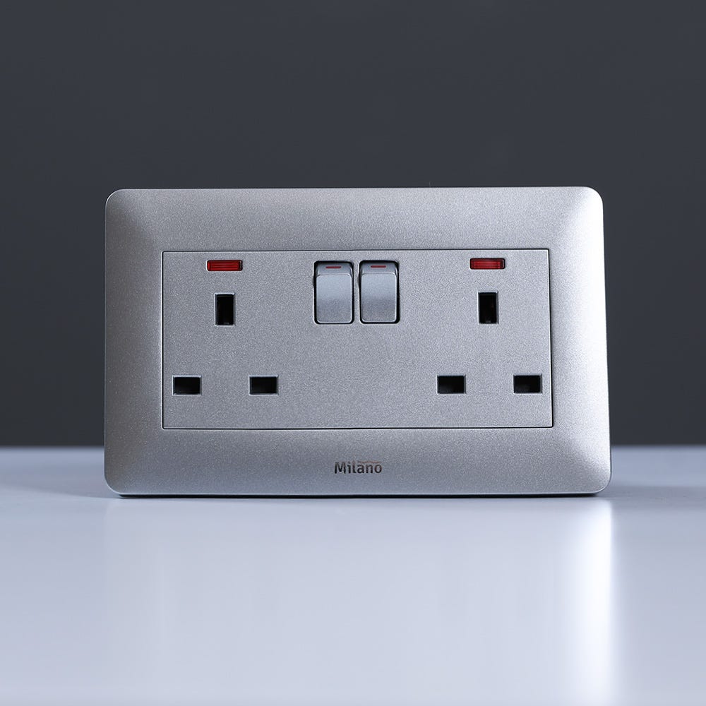 Milano 13A Twin Socket with switch and LED Indicator