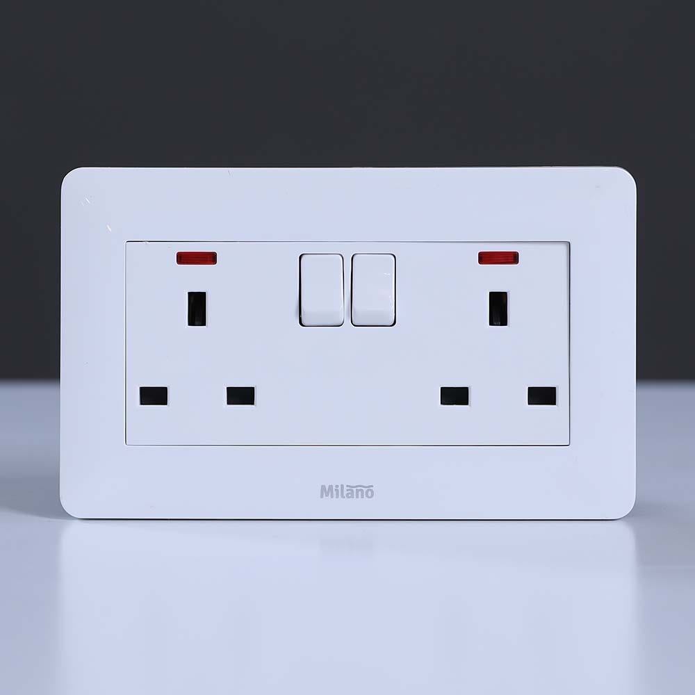 Milano 13A Twin Socket with switch and LED Indicator