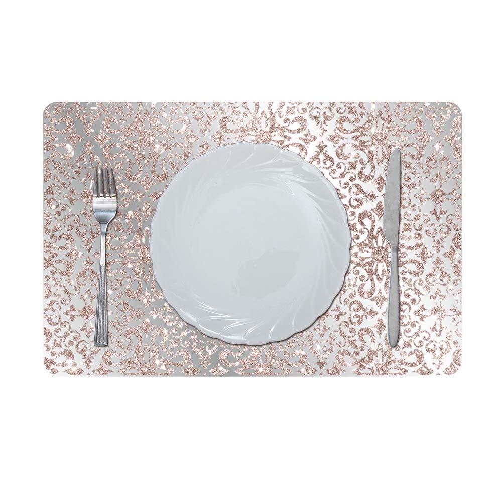 Glamour Glitter Metallic Mirror Look Printed Placemat Rose Gold 43.5x28.5Cm Aec_29611C