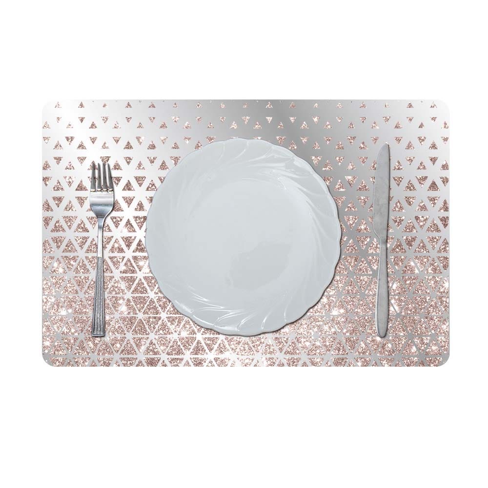 Glamour Glitter Metallic Mirror Look Printed Placemat Rose Gold 43.5x28.5Cm Aec_29614C