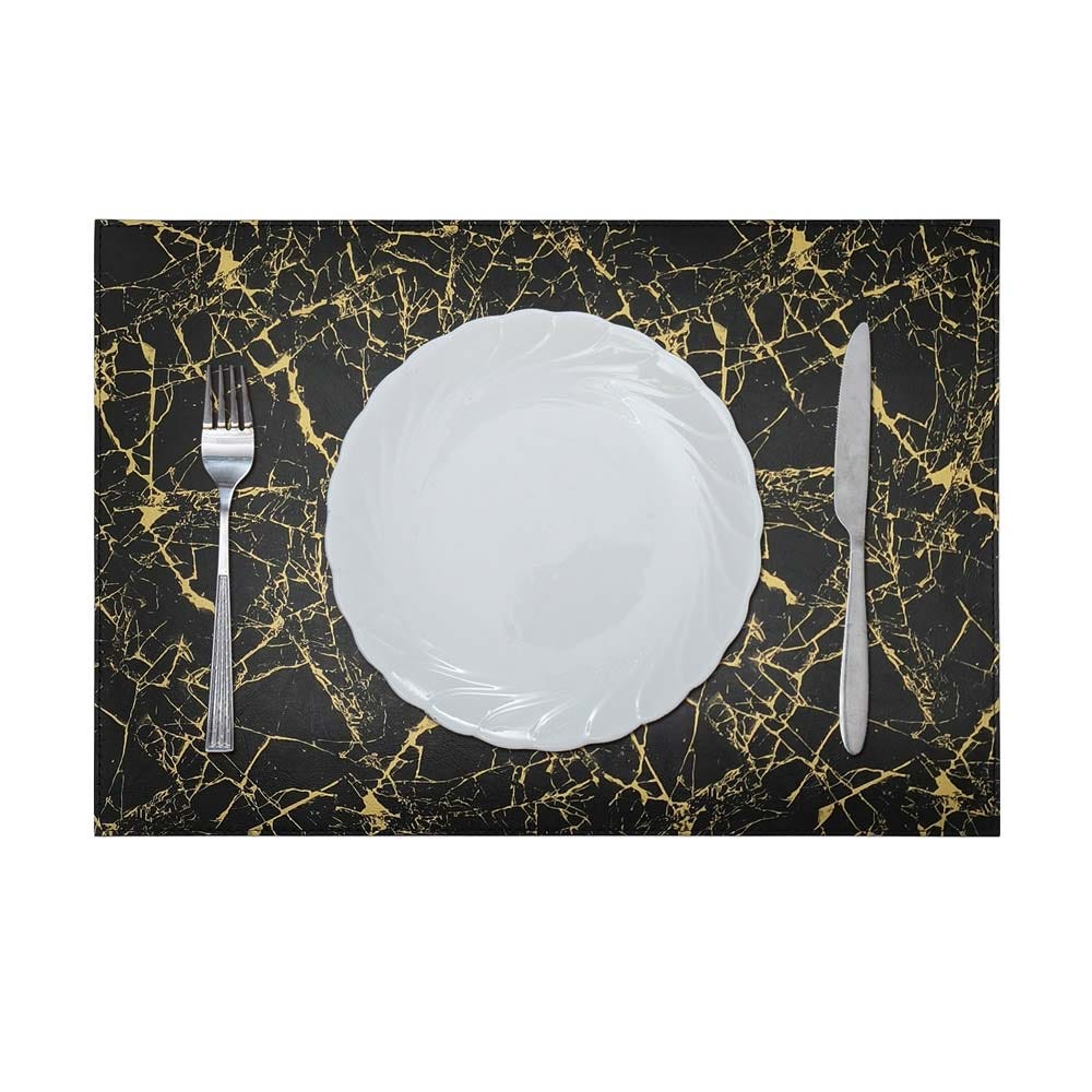 Glamour Pu Leather Placemat_ With Polyester Backing_ BlackorGold 43x30Cm Aas_P_30017B