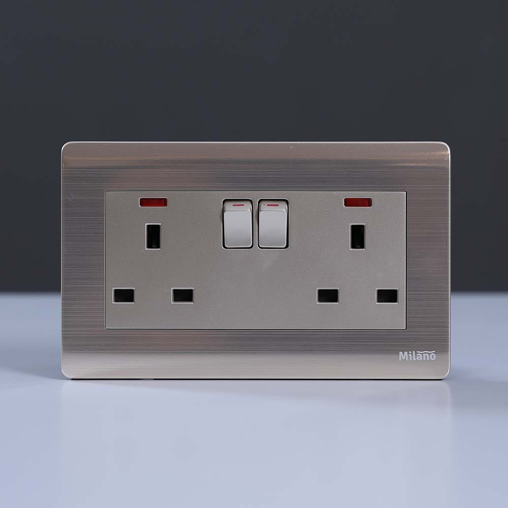 MILANO 13A 2 GANG SOCKET WITH NEON GD _A66_C14_