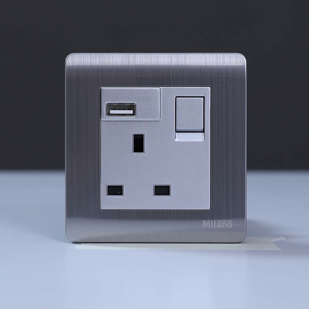 MILANO 13A SOCKET WITH NEON WITH USB SL