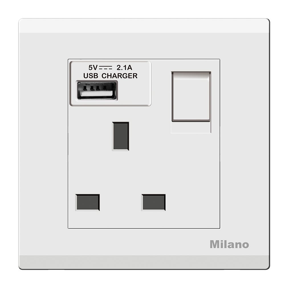 MILANO 13A SOCKET WITH NEON WITH USB MPW