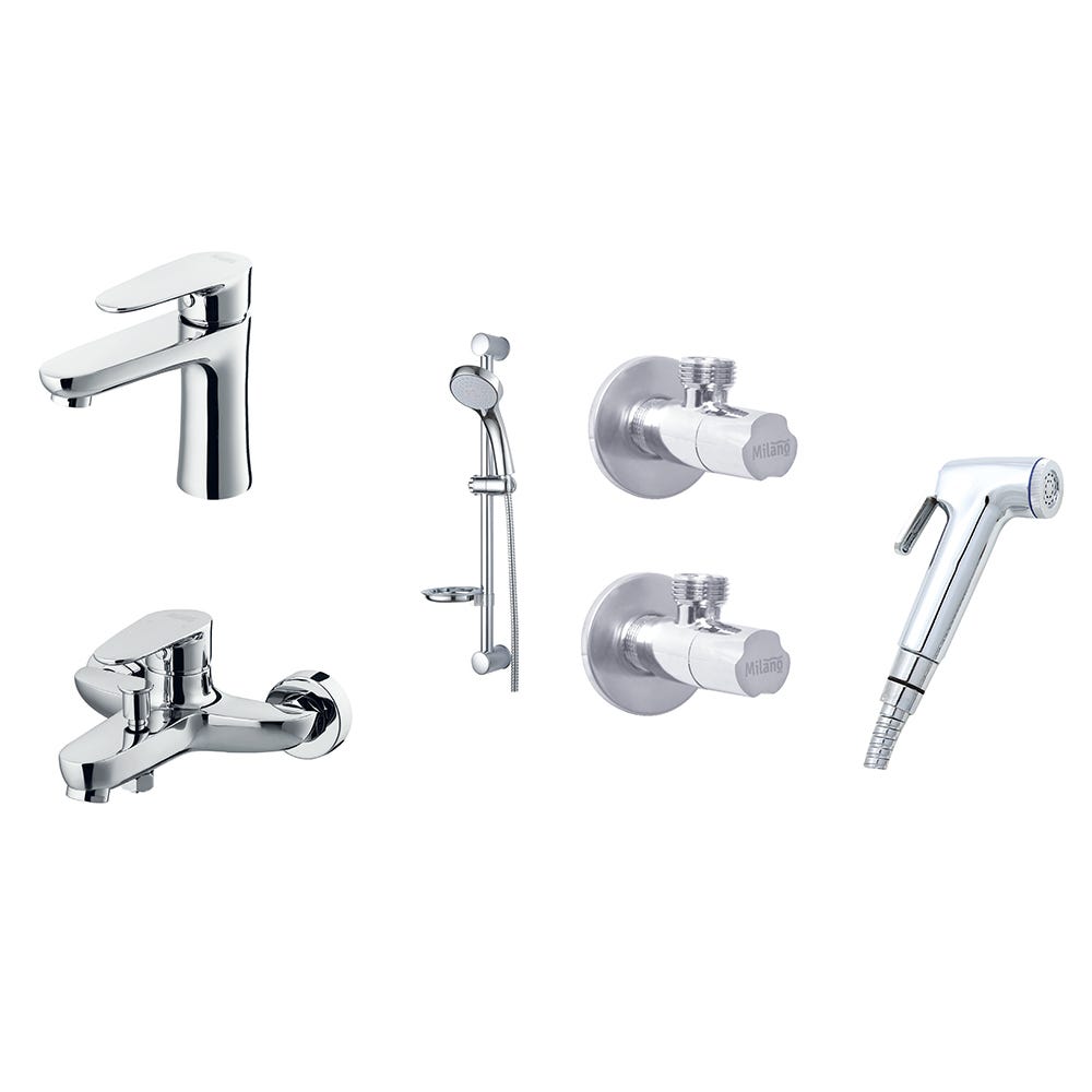 MILANO DON COLLECTION 6 PCS SET OF BASIN plus BATH plus SHATTAF plus 2pcs ANGLE VALVE plus KIT)