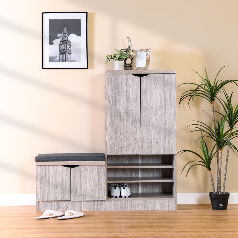 Alegra 2 Door Shoe Rack with Seating _Grey Oak