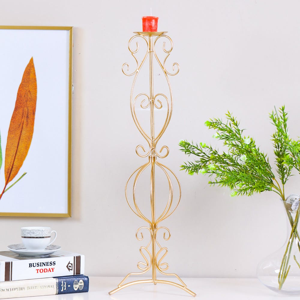 SS21 Arianna Classical Pillar Candle Holder Gold