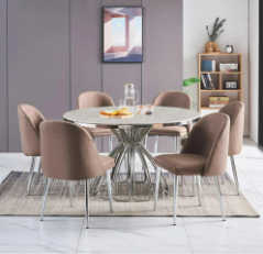 Melchor 1+6 Dining Set - Marble Glass / Cream