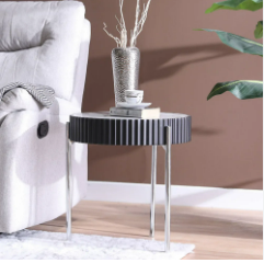 Maine End Table - Black / White Marbale / Silver