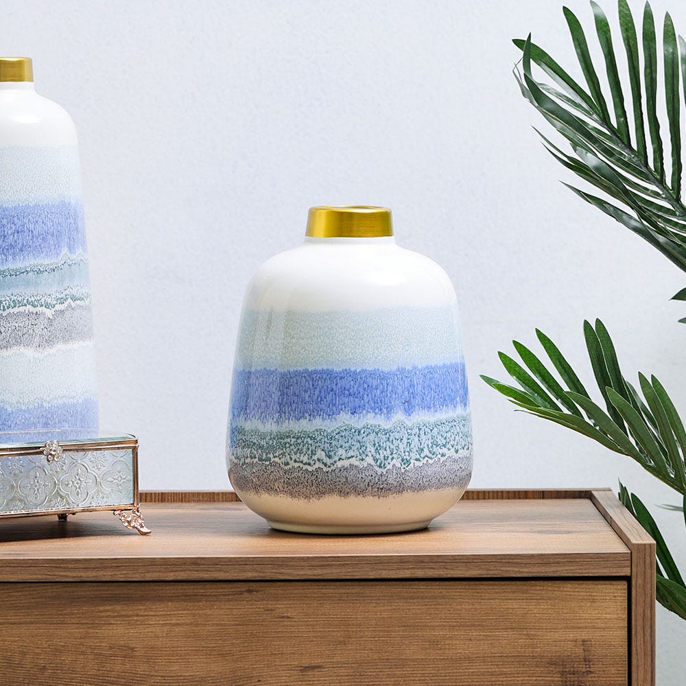 SS22 Cellena Seaview Vase White,Blue,Gold 20.2x26CM