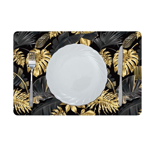 [HOM-Dan-01019] Glamour Mdf Printed Placemat Gold or Black 43.5x28.5Cm Ada_Hk_30127