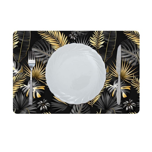 [HOM-Dan-01644] Glamour Mdf Printed Placemat GoldorBlack 43.5x28.5Cm Ada_Hk_30128