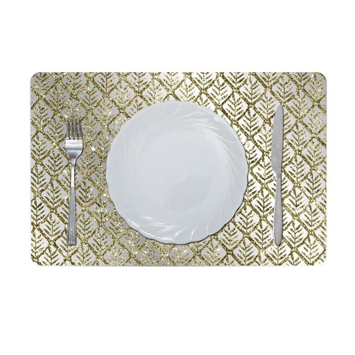 [HOM-Dan-01656] Glamour Glitter Metallic Mirror Look Printed Placemat Gold 43.5x28.5Cm Aec_29613