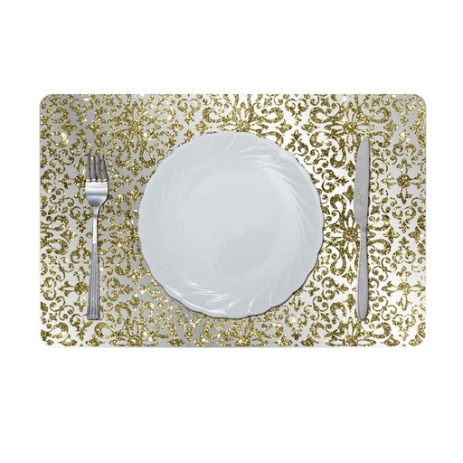 [HOM-Dan-01660] Glamour Glitter Metallic Mirror Look Printed Placemat Gold 43.5x28.5Cm Aec_29611