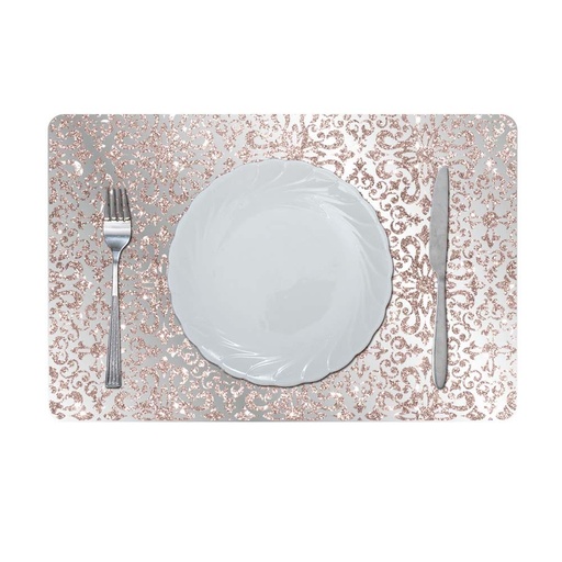 [HOM-Dan-01662] Glamour Glitter Metallic Mirror Look Printed Placemat Rose Gold 43.5x28.5Cm Aec_29611C