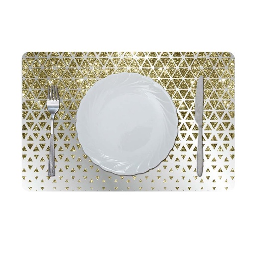 [HOM-Dan-01663] Glamour Glitter Metallic Mirror Look Printed Placemat Gold 43.5x28.5Cm Aec_29614