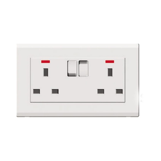 [ELE-Dan-01930] MILANO 13A 2 GANG SOCKET WITH NEON MPW _E_C14_