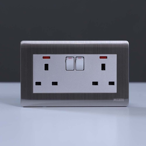 [ELE-Dan-01934] MILANO 13A 2 GANG SOCKET WITH NEON SL _B9_C14_