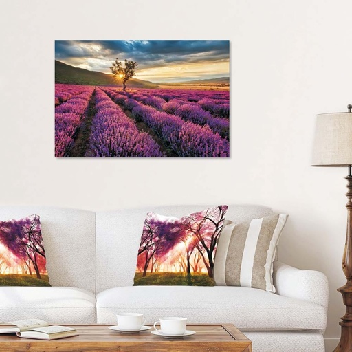 [HOM-Dan-00547] SS22 Diana Sunrise Lavender Field Tempered Glass Wall Art