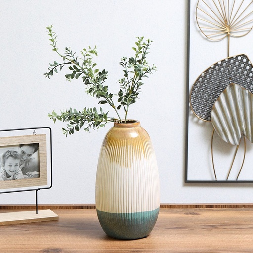 [HOM-Dan-00634] SS22 Cellena Stripe Vase White,Brown,Green 15.3x28CM