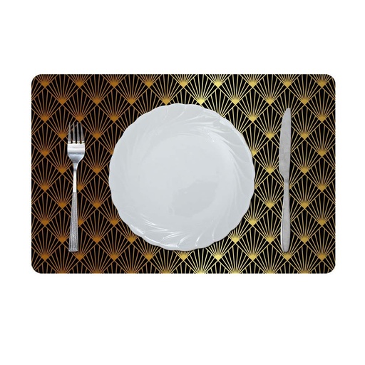 [HOM-Dan-00981] GLAMOUR METALLIC STAINLESS STEEL LOOK PRINTED PLACEMAT GOLDorBLACK 43.5x28.5CM AFC_25712_BLACK