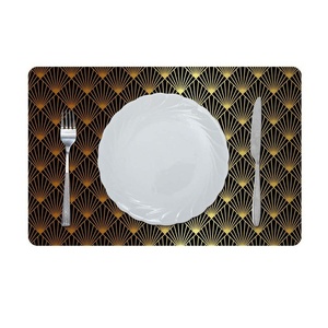 GLAMOUR METALLIC STAINLESS STEEL LOOK PRINTED PLACEMAT GOLDorBLACK 43.5x28.5CM AFC_25712_BLACK